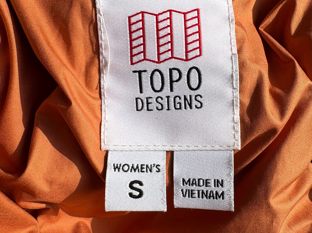 Topo Designs Long Hooded Puffer Jacket (Clay, Women's S)