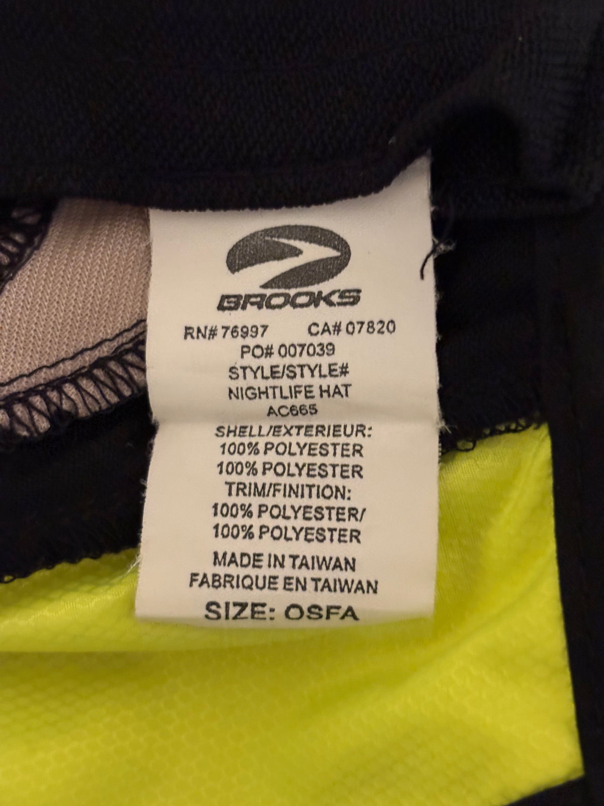 Brooks Nightlife Hat (Neon Yellow, Unisex Onesize)