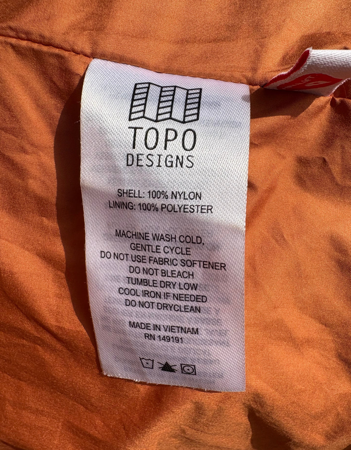 Topo Designs Long Hooded Puffer Jacket (Clay, Women's S)